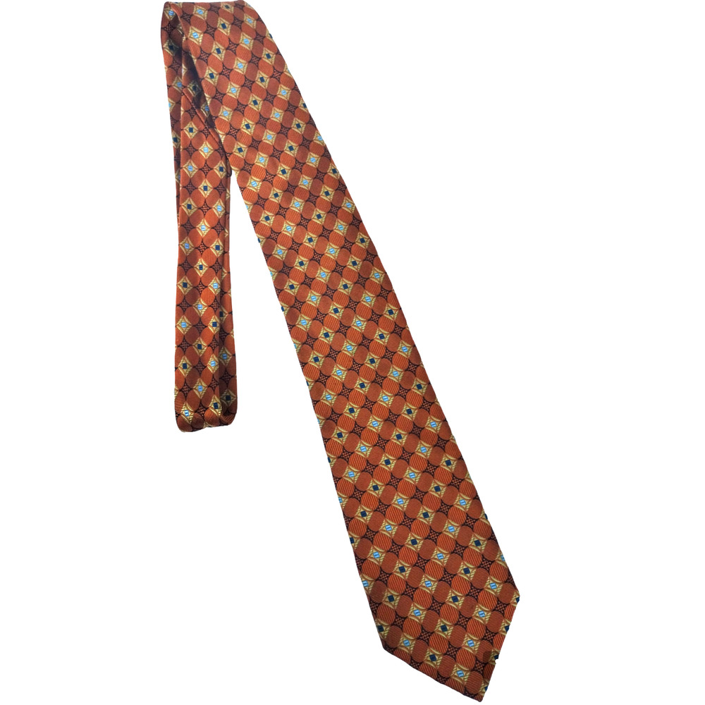Jos A. Bank Silk Tie, Executive Collection,  Orange, Blue, Geometric Design